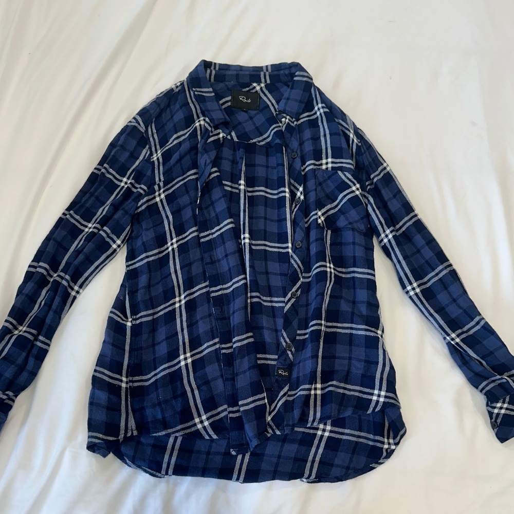 Rails plaid navy blue flannel with metallic stripes